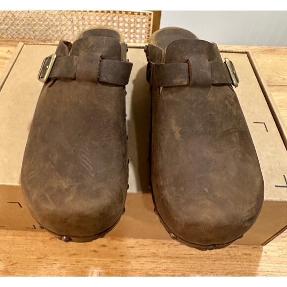 Sanita Women's Clogs Brown Leather Upper Wood Sole Size 37 EU 6.5 US NWOT - Picture 3 of 11